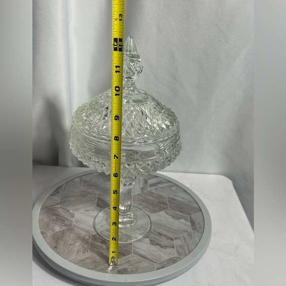 Vintage MCM Glass Diamond Point Clear Glass Lidded Candy/Nut Dish Elegant Classy - Picture 9 of 10